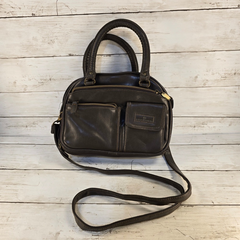 Collection Dark Brown Faux Leather Multi Pocket Crossbody Satchel Bag Mens Women